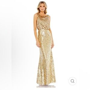 Mac Duggal 93645 Sequin Sleeveless High Neck Gold